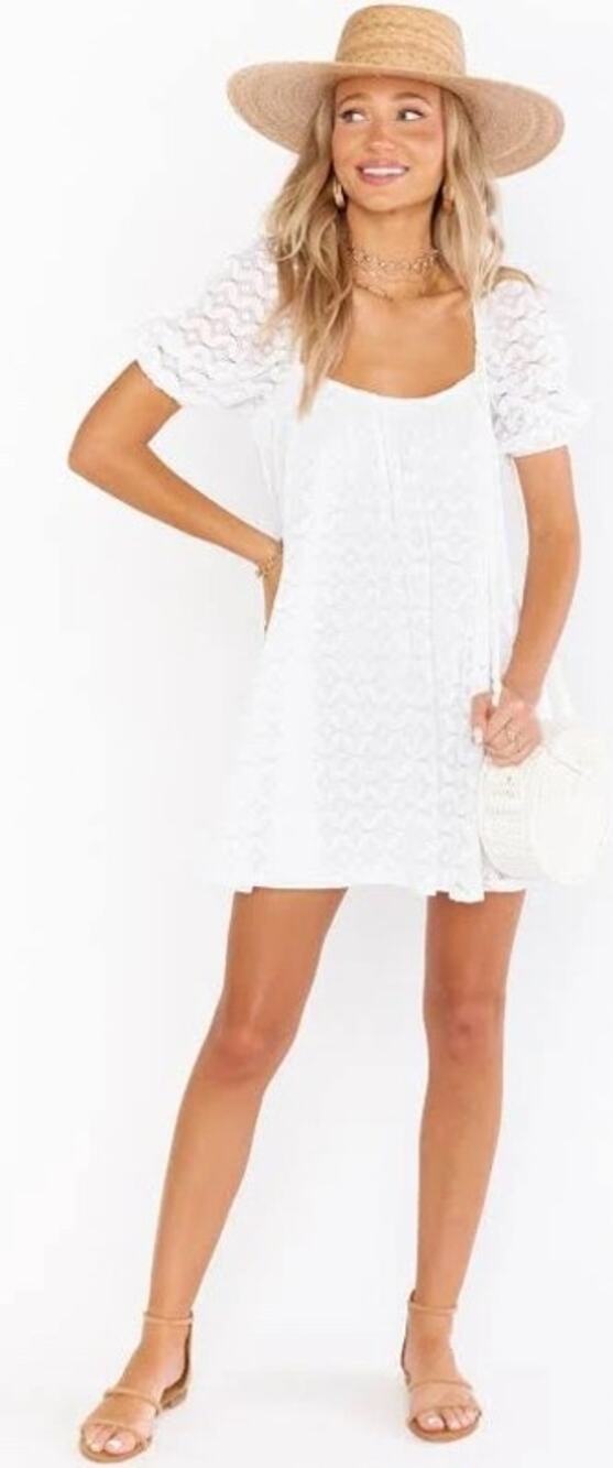 Show Me Your Mumu Flora Lace Boho Puff Sleeve Mini Dress M